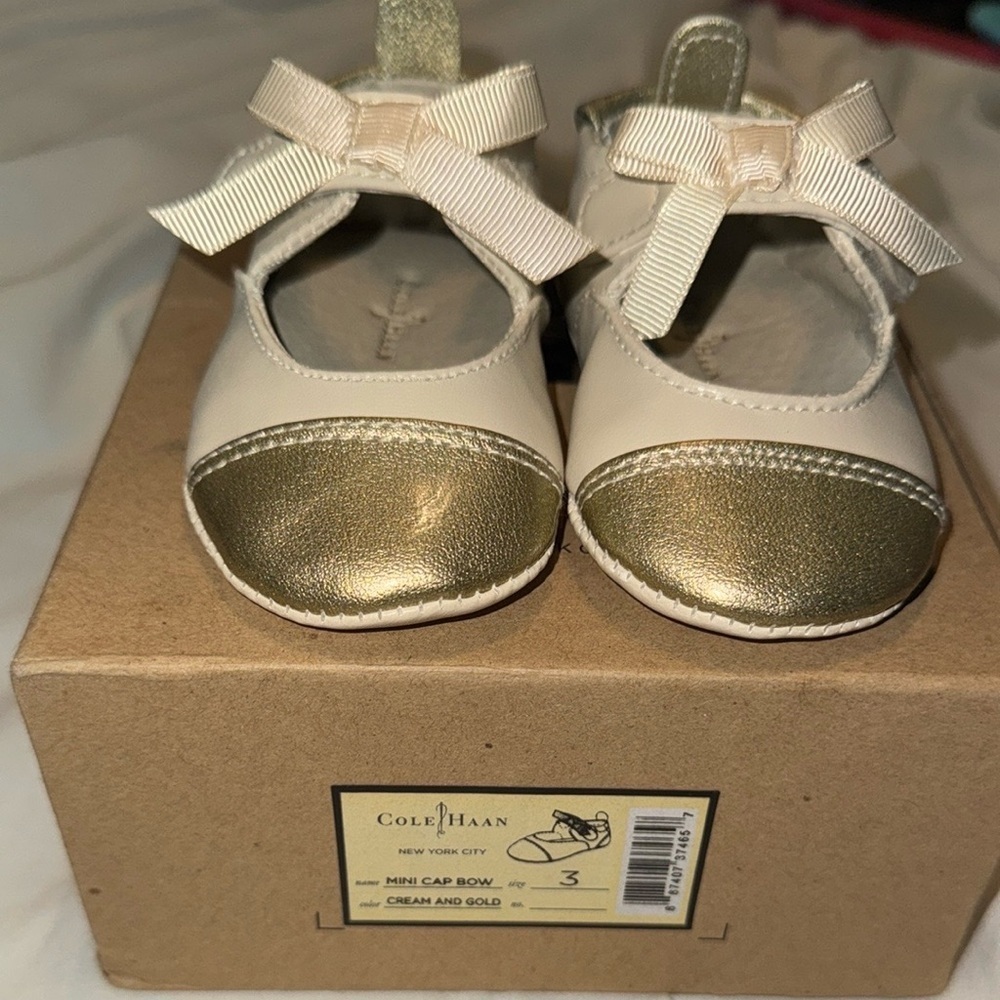 Cole Haan Gold and Cream Crib Shoes - Picture 4 of 5